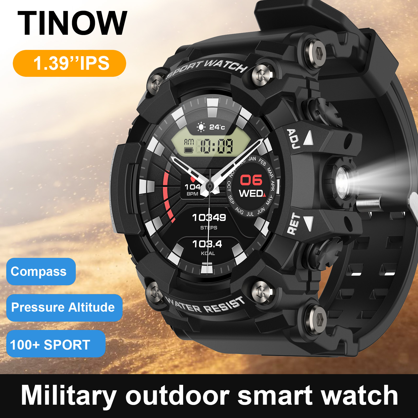 Outdoor Power Hours - Realtek Smartwatch voor buiten met Bluetooth-kompas,
