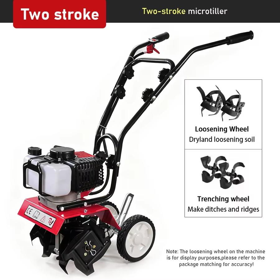 Garden Tiller Mini - 52CC benzine-aangedreven rotatiefrees, handduwmodel, mini-benzine-aangedreven rotatiefrees