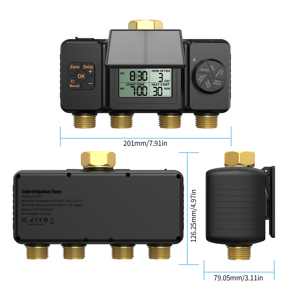 Power Zone Outdoor Timer - 4-zones zonne-aangedreven irrigatietimer voor buiten, tuinwatertimer,