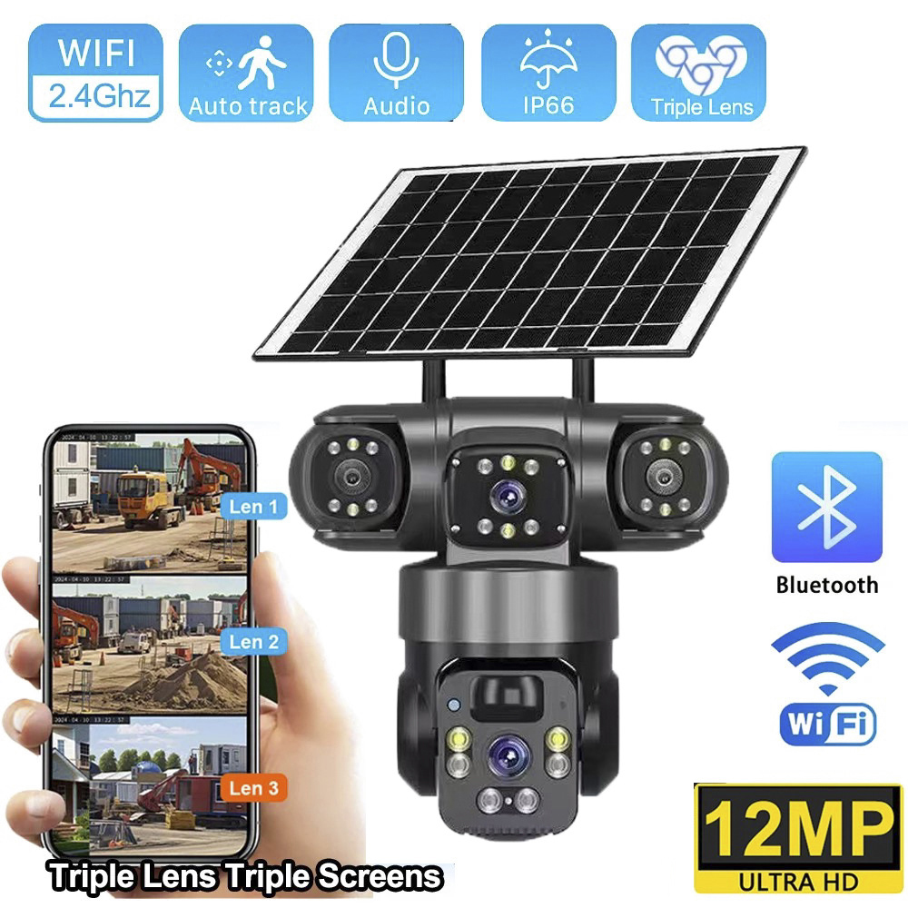 Outdoor Power Monitor - 4G zonnecamera met drie lenzen, drie